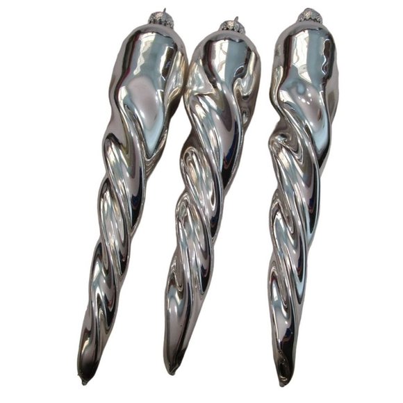 Vintage Silver Mercury Style Glass Chubby Icicle Finial Vintage G&D Three EUC - Picture 2 of 15